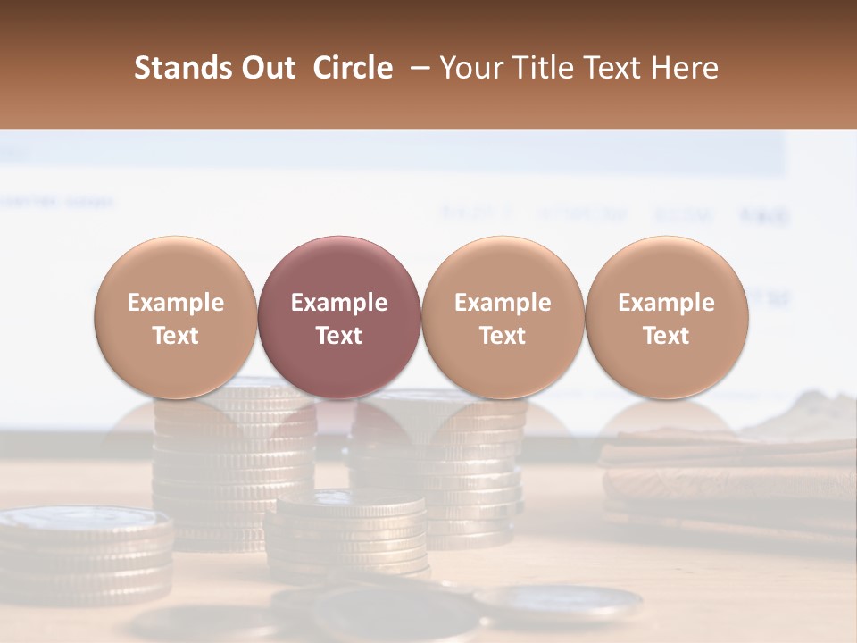 A Pile Of Coins Sitting On Top Of A Wooden Table PowerPoint Template