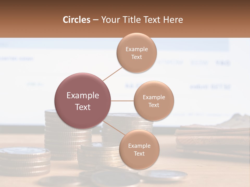 A Pile Of Coins Sitting On Top Of A Wooden Table PowerPoint Template