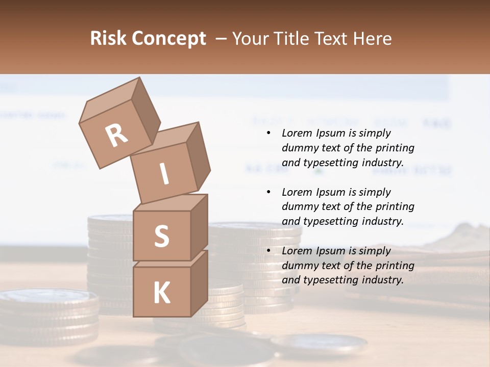 A Pile Of Coins Sitting On Top Of A Wooden Table PowerPoint Template