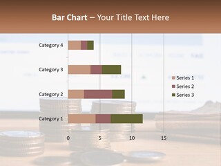 A Pile Of Coins Sitting On Top Of A Wooden Table PowerPoint Template