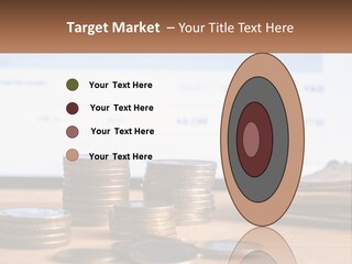 A Pile Of Coins Sitting On Top Of A Wooden Table PowerPoint Template