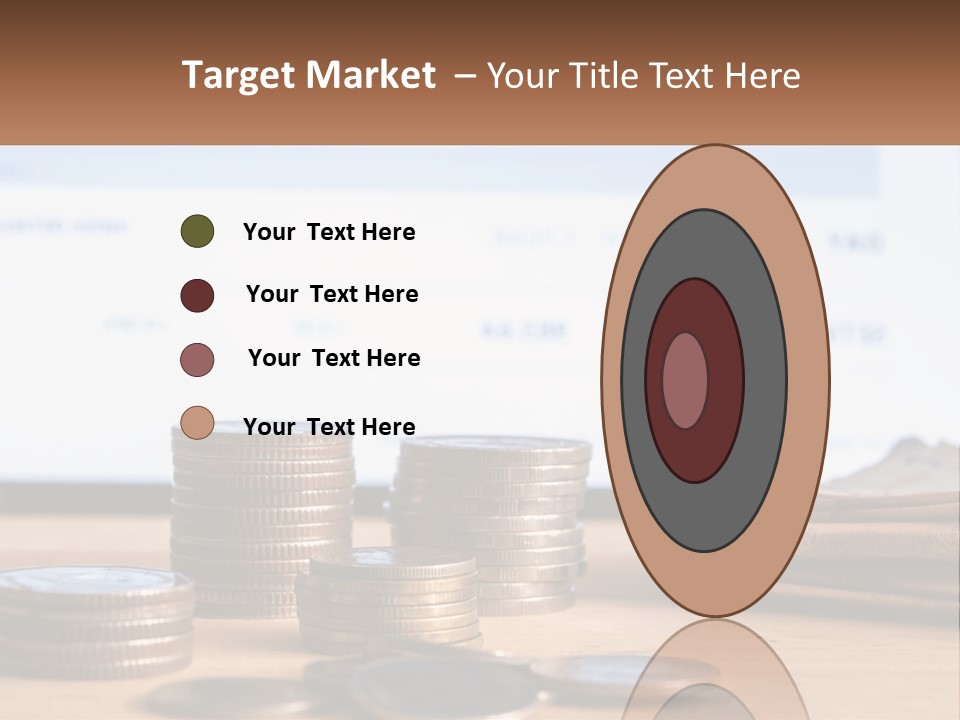 A Pile Of Coins Sitting On Top Of A Wooden Table PowerPoint Template