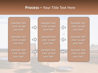 A Pile Of Coins Sitting On Top Of A Wooden Table PowerPoint Template