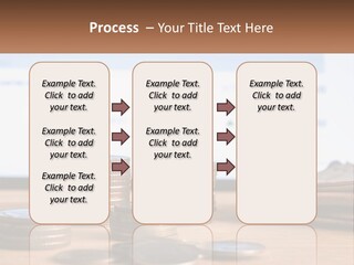A Pile Of Coins Sitting On Top Of A Wooden Table PowerPoint Template
