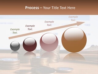 A Pile Of Coins Sitting On Top Of A Wooden Table PowerPoint Template