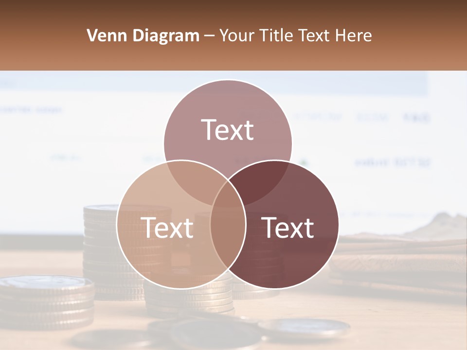 A Pile Of Coins Sitting On Top Of A Wooden Table PowerPoint Template