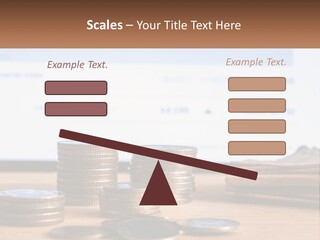 A Pile Of Coins Sitting On Top Of A Wooden Table PowerPoint Template