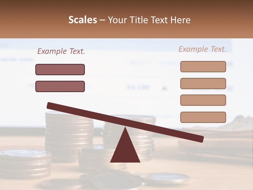 A Pile Of Coins Sitting On Top Of A Wooden Table PowerPoint Template