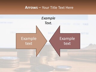 A Pile Of Coins Sitting On Top Of A Wooden Table PowerPoint Template