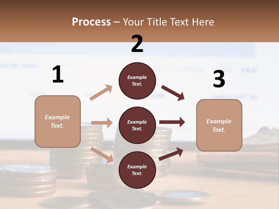 A Pile Of Coins Sitting On Top Of A Wooden Table PowerPoint Template