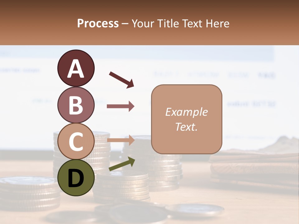 A Pile Of Coins Sitting On Top Of A Wooden Table PowerPoint Template