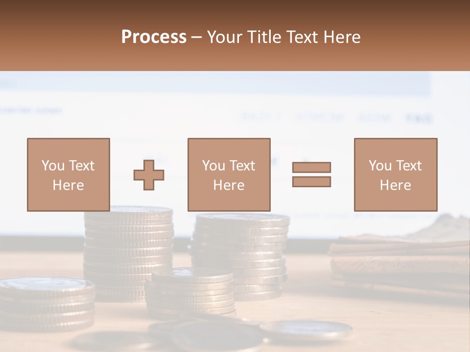 A Pile Of Coins Sitting On Top Of A Wooden Table PowerPoint Template