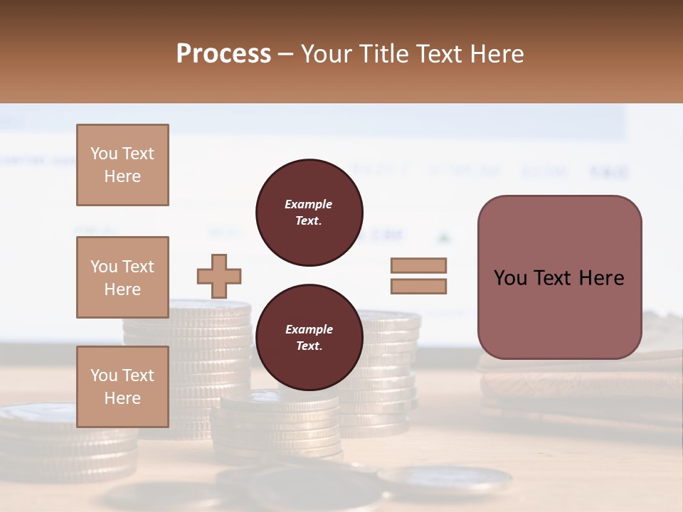 A Pile Of Coins Sitting On Top Of A Wooden Table PowerPoint Template