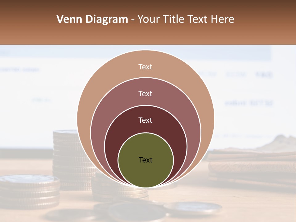 A Pile Of Coins Sitting On Top Of A Wooden Table PowerPoint Template