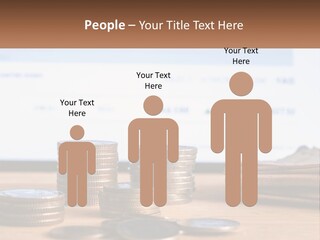 A Pile Of Coins Sitting On Top Of A Wooden Table PowerPoint Template