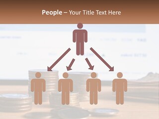 A Pile Of Coins Sitting On Top Of A Wooden Table PowerPoint Template