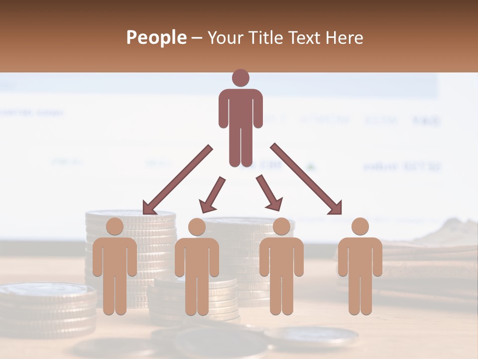 A Pile Of Coins Sitting On Top Of A Wooden Table PowerPoint Template