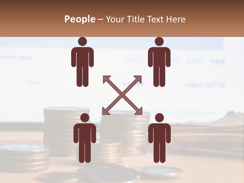 A Pile Of Coins Sitting On Top Of A Wooden Table PowerPoint Template