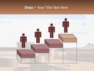A Pile Of Coins Sitting On Top Of A Wooden Table PowerPoint Template