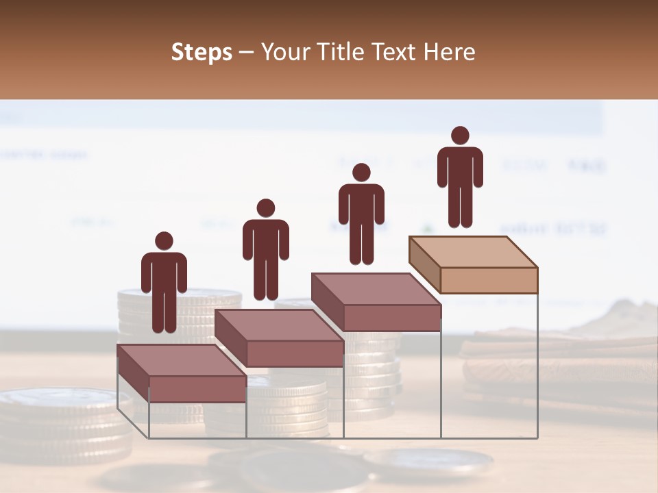 A Pile Of Coins Sitting On Top Of A Wooden Table PowerPoint Template