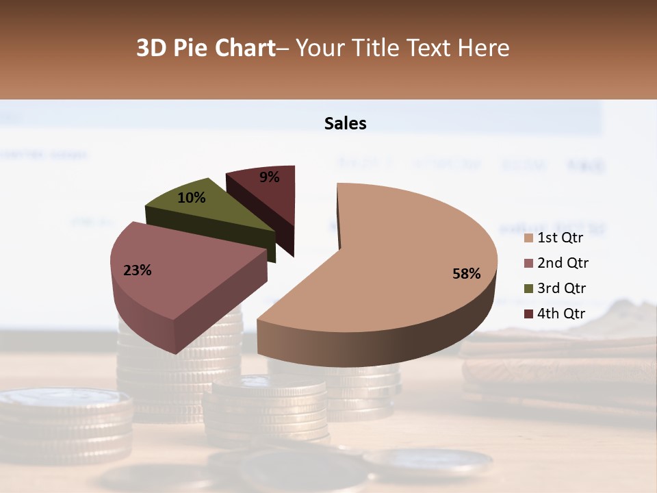A Pile Of Coins Sitting On Top Of A Wooden Table PowerPoint Template
