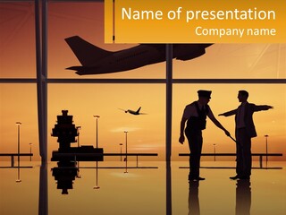 A Couple Of People That Are Standing In Front Of A Window PowerPoint Template
