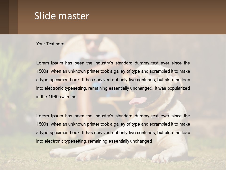 A Man Sitting In A Chair Next To A Dog PowerPoint Template