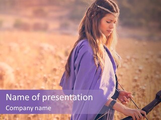 A Woman In A Purple Dress Standing In A Field PowerPoint Template