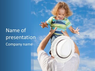 A Man Holding A Child On His Shoulders PowerPoint Template