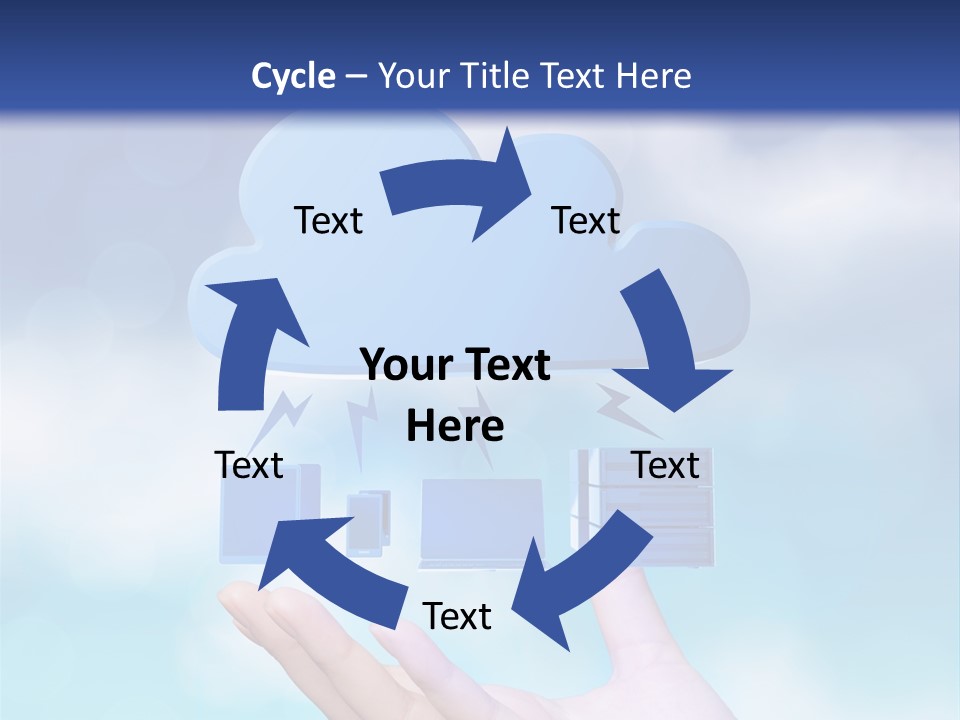 A Hand Holding A Blue Cloud With A Cloud On Top Of It PowerPoint Template