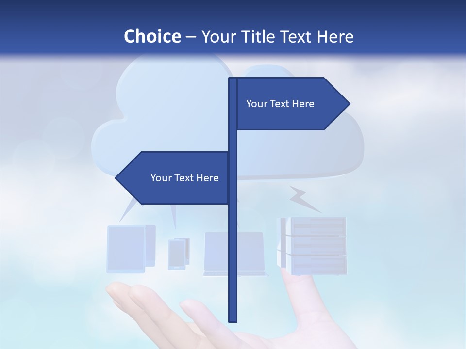 A Hand Holding A Blue Cloud With A Cloud On Top Of It PowerPoint Template