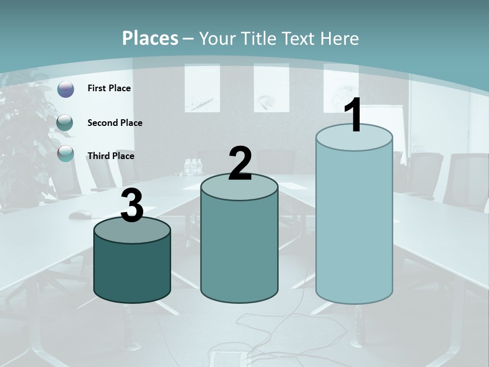 A Conference Room With A Long Table And Chairs PowerPoint Template