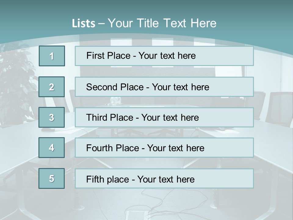 A Conference Room With A Long Table And Chairs PowerPoint Template