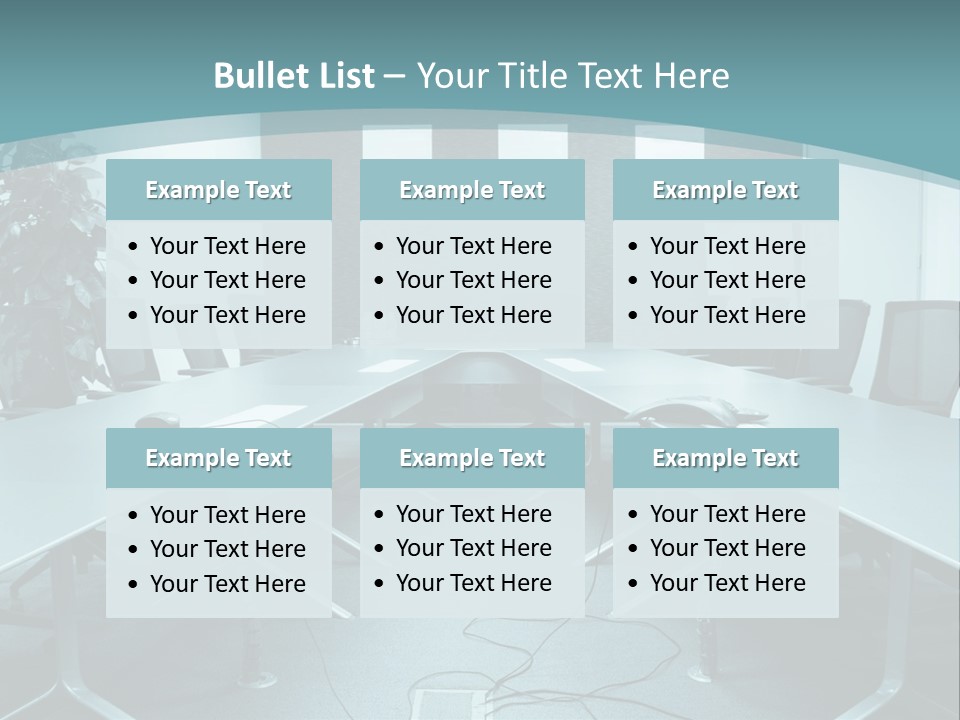 A Conference Room With A Long Table And Chairs PowerPoint Template
