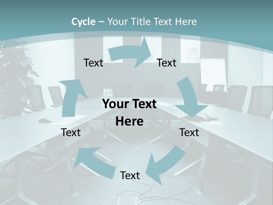 A Conference Room With A Long Table And Chairs PowerPoint Template