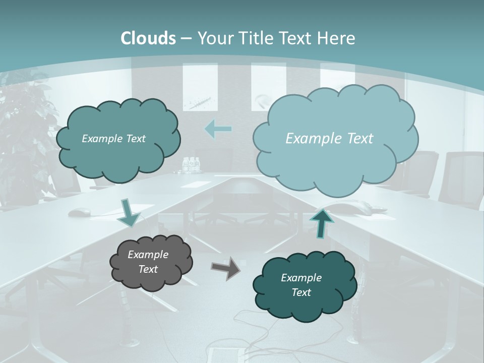 A Conference Room With A Long Table And Chairs PowerPoint Template