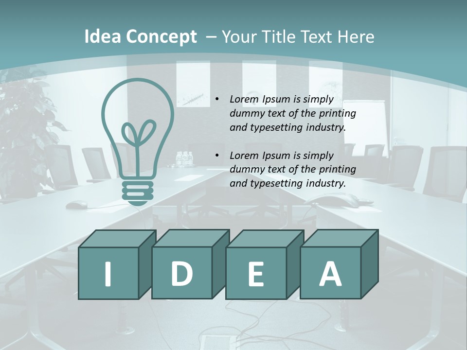 A Conference Room With A Long Table And Chairs PowerPoint Template