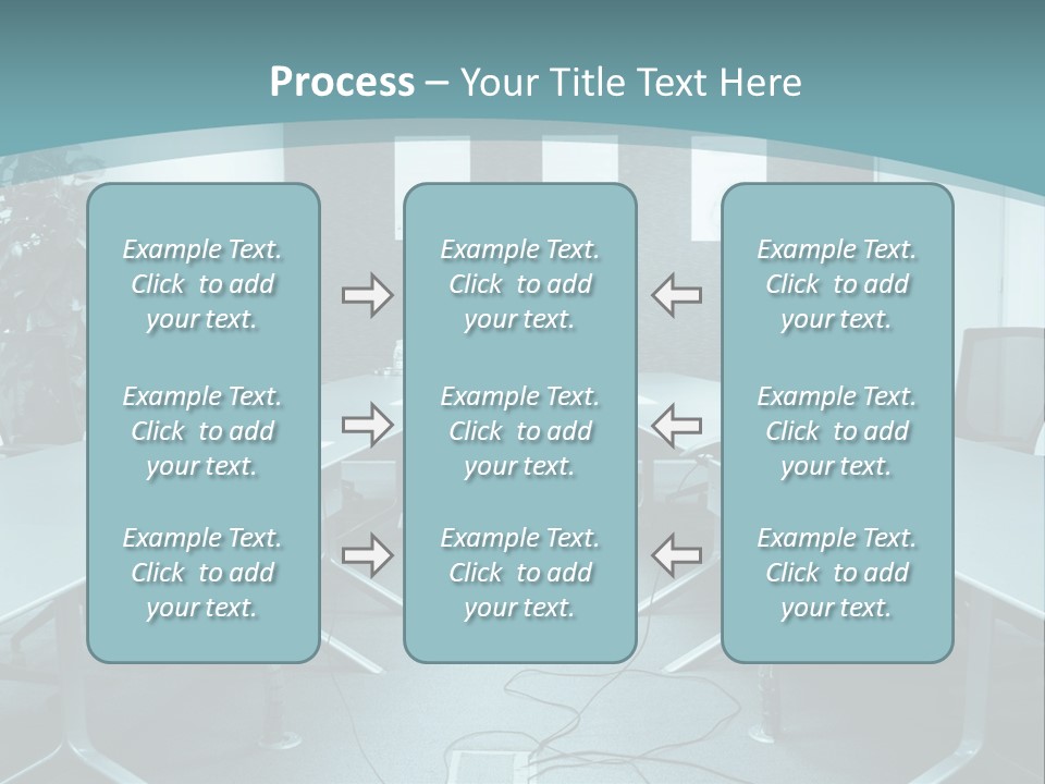 A Conference Room With A Long Table And Chairs PowerPoint Template
