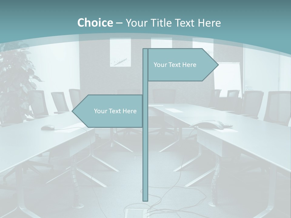 A Conference Room With A Long Table And Chairs PowerPoint Template
