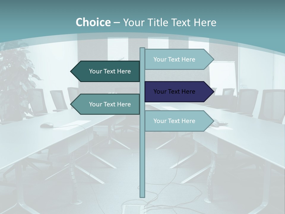 A Conference Room With A Long Table And Chairs PowerPoint Template