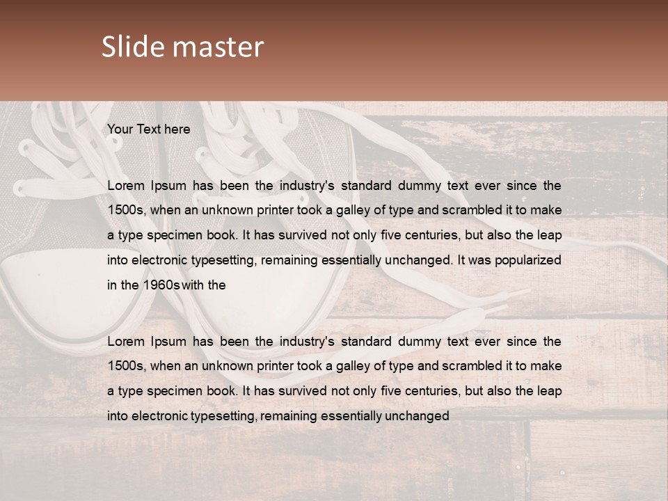 A Pair Of Gray Sneakers On A Wooden Floor PowerPoint Template
