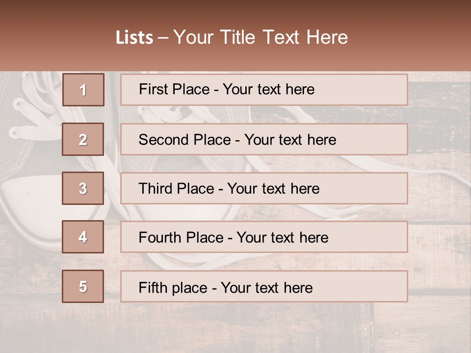 A Pair Of Gray Sneakers On A Wooden Floor PowerPoint Template