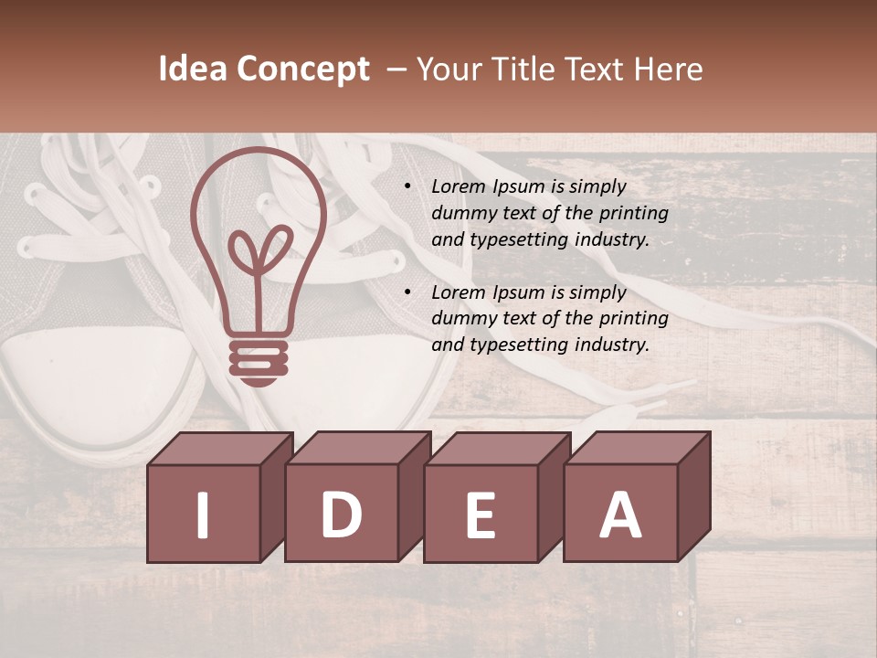 A Pair Of Gray Sneakers On A Wooden Floor PowerPoint Template