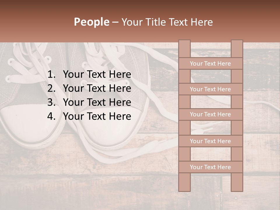 A Pair Of Gray Sneakers On A Wooden Floor PowerPoint Template