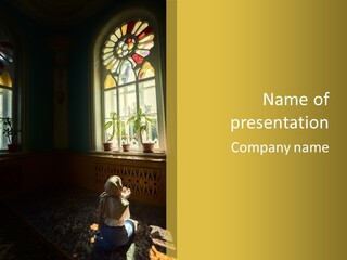 A Woman Sitting On The Floor In Front Of A Window PowerPoint Template