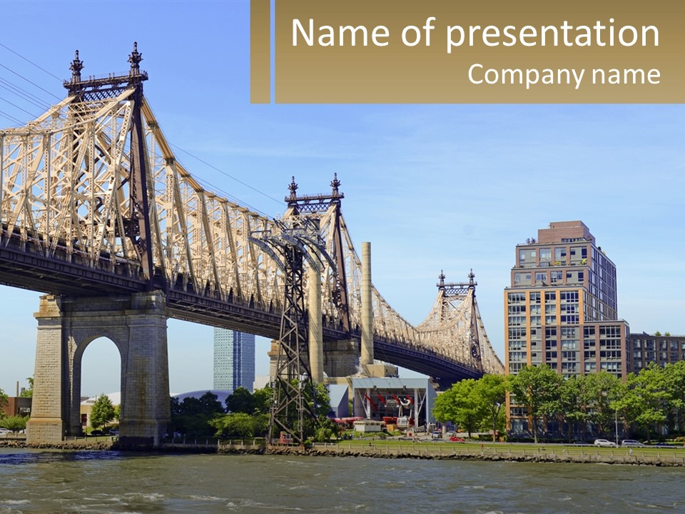 A Bridge Over A Body Of Water With Buildings In The Background PowerPoint Template