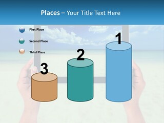 A Person Holding A Tablet With A Beach In The Background PowerPoint Template