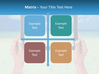 A Person Holding A Tablet With A Beach In The Background PowerPoint Template