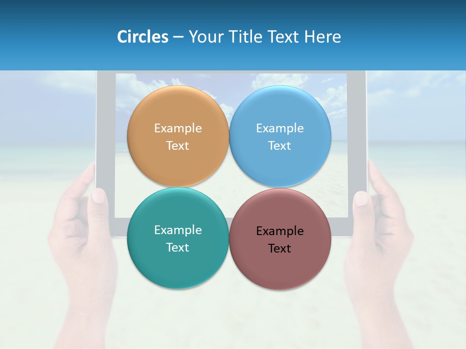 A Person Holding A Tablet With A Beach In The Background PowerPoint Template