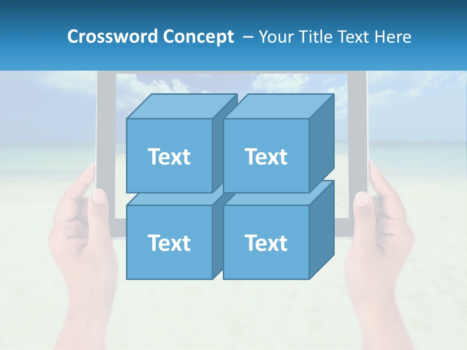 A Person Holding A Tablet With A Beach In The Background PowerPoint Template